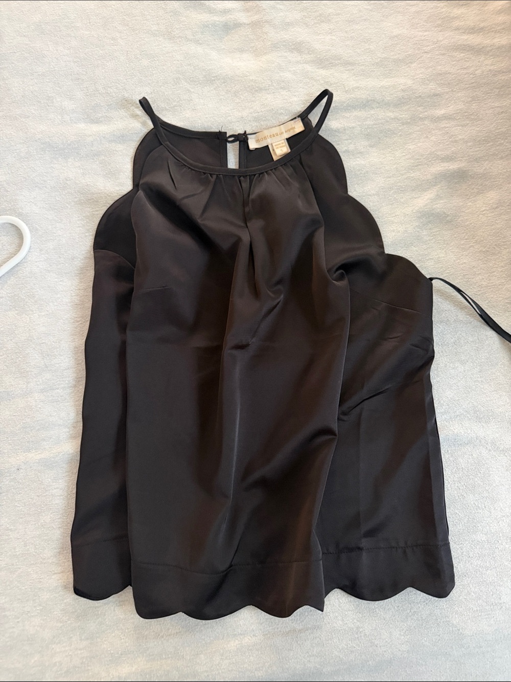 Black Satin Scalloped Hem Shell Tank